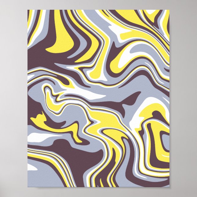 Poster Fluid Marble Art com Amarelo e Cinza (Frente)