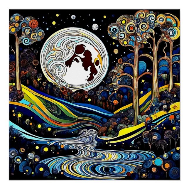 Pôster Fluid Moon over landscape (Frente)