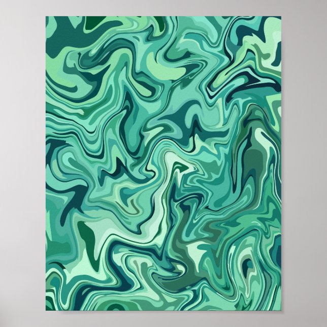 Poster Fluidez abstrato em tons de verde (Frente)
