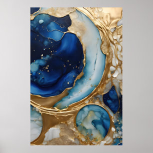 Poster Fluido Abstrato Dourado-Marinho Praia