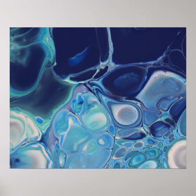 Poster Fluido Azul-Marinho Arte Abstrata Moderna com Rede (Frente)