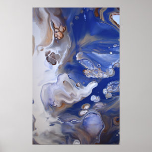 Poster Fluido Marrom Abstrato Marble Art Azul