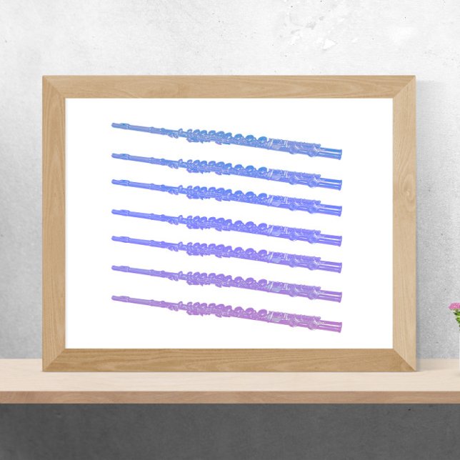 Poster Flutes - Instrumento Azul - Rosa Púrpura (A poster of flutes in blue, pink and purple.)