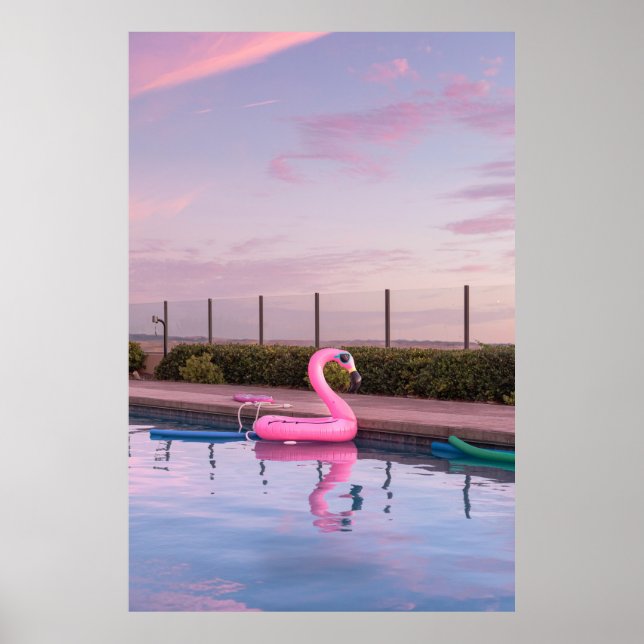 Poster Flutuador de água Flamingo na piscina de natação (Frente)