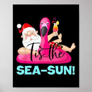 Poster Flutuador de Flamingo do Papai Noel É o Natal ao S