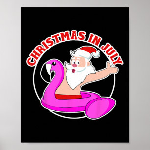 Poster Flutuador de piscina de Papai Noel de flamingo no