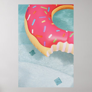 Poster Flutuante de rosquinha inflável, cor-de-rosa