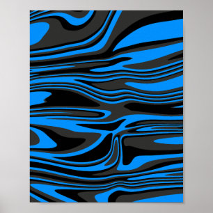 Poster Fluxo abstrato azul e preto