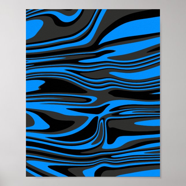 Poster Fluxo abstrato azul e preto (Frente)