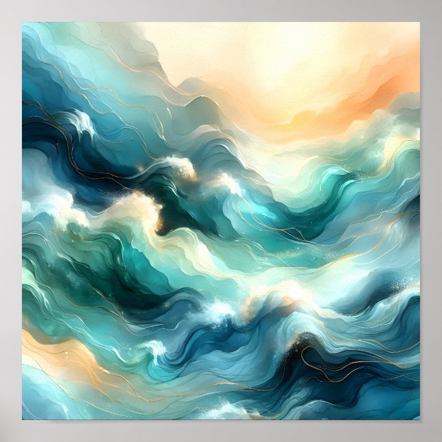 Poster Fluxo Abstrato de Oceano Dourado (Frente)