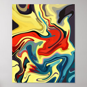 Poster Fluxo Abstrato Vibrante com Destaques em Amarelo e