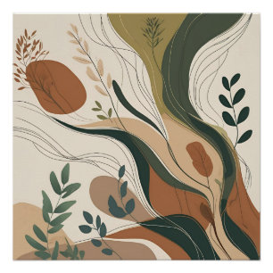 Pôster Fluxo Botânico - Natureza Abstrato nos Tonos Terre