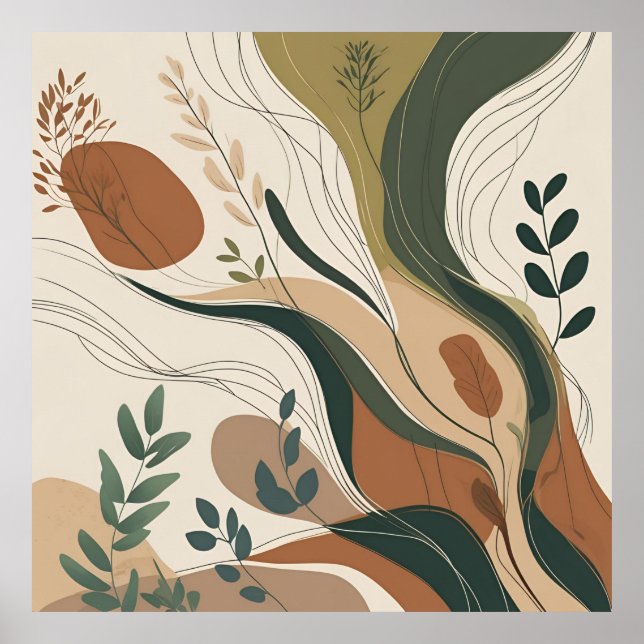 Poster Fluxo Botânico - Natureza Abstrato nos Tonos Terre (Frente)