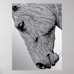 Poster Fluxo da Arte de Linha Minimalista Selvagem Cavalo