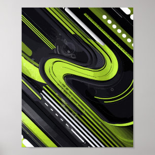Poster Fluxo de abstrato com linhas verdes e pretas