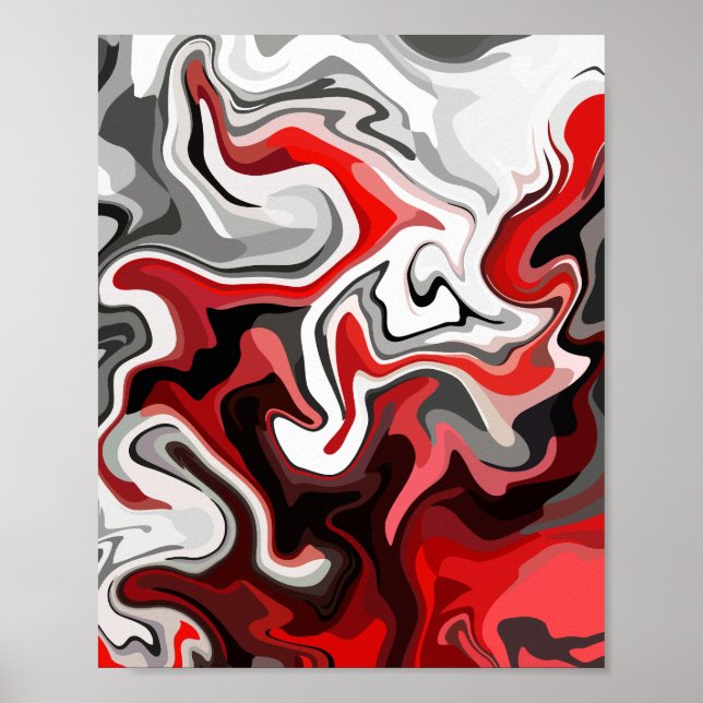 Poster Fluxo de abstrato de Tons vermelhos, pretos, branc (Frente)
