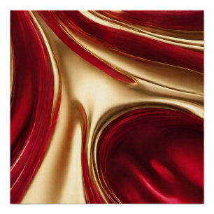 Pôster Fluxo de Abstrato moderno - Vermelho e Dourado-