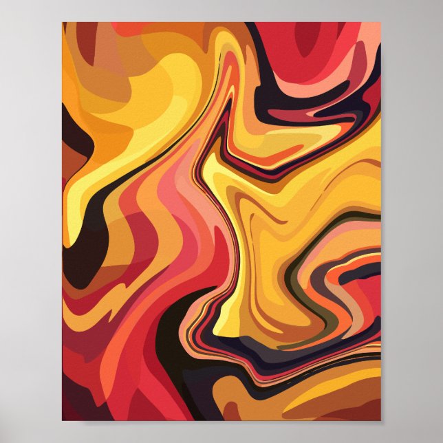Poster Fluxo de Abstrato vermelho, laranja e amarelo vibr (Frente)