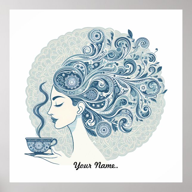 Poster Fluxo de arte feminina - Fusão de Azulejo azul (Frente)