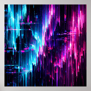 Poster Fluxo de Dados de Glitch Neon Abstrato