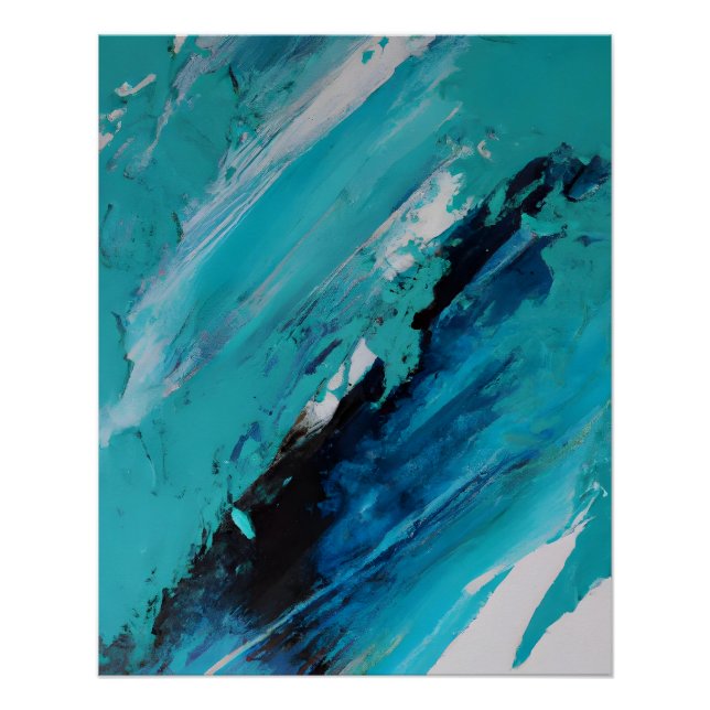 Pôster Fluxo de Energia Abstrata Azul Turquesa Ousada (Frente)