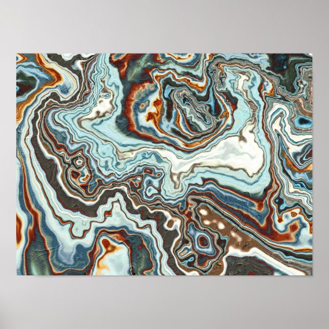 Poster Fluxo de Geodo de Mármore de Cobre Azul (Frente)