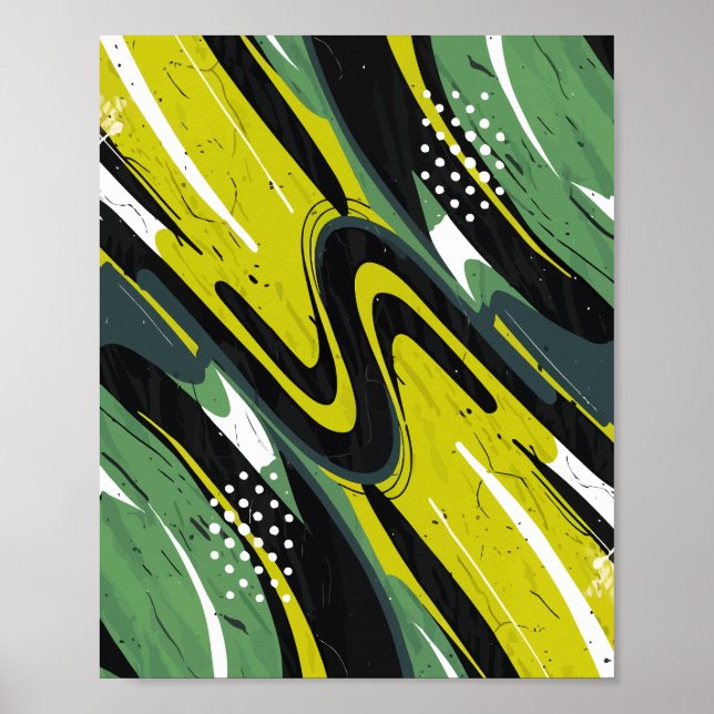Poster Fluxo dinâmico verde e Abstrato de Verde limão (Frente)