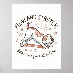 Poster Fluxo e Alongamento - Desenho de Cachorro de Yoga