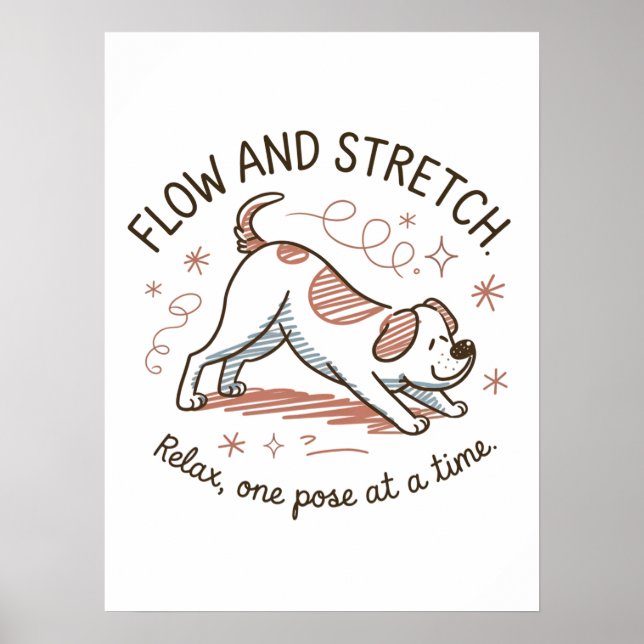 Poster Fluxo e Alongamento - Desenho de Cachorro de Yoga  (Frente)