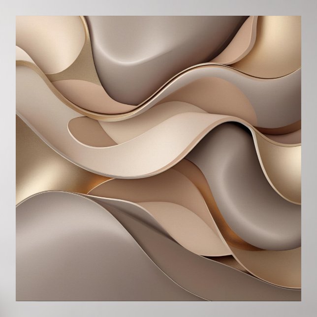 Poster Fluxo Elegante de Abstrato - Dourado e Taupe Wa mi (Frente)