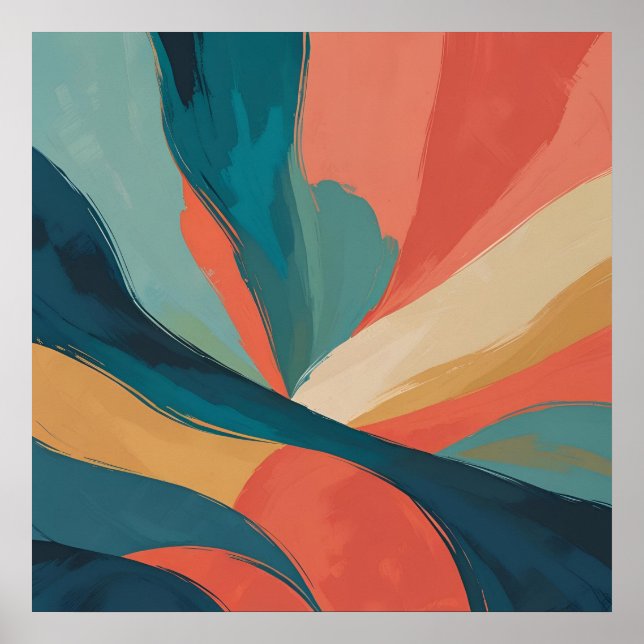 Poster Fluxo Negrito - Arte Abstrato Brushaft em Teal, Co (Frente)