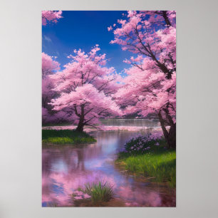 Poster Fluxo Sereno em meio às flores de cereja