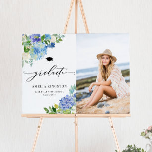 Poster Fluxos de Foto de Hydrangea Azul Watercolor