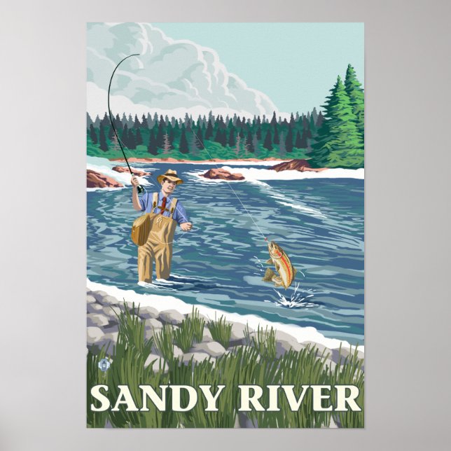 Poster Fly Fish man - Sandy River, Oregon (Frente)