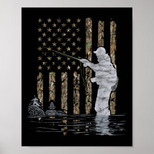 Poster Fly Fishing Pescador Bandeira Americana Camuflagem