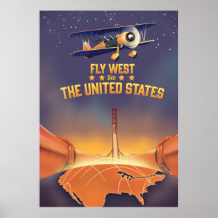Poster Fly West, veja os Estados Unidos.