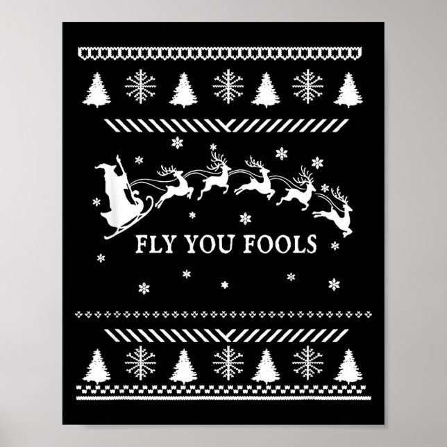 Poster Fly You Fools Wizard Santa Sleigh Reindeer Christm (Frente)
