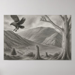 Poster Flying Free – Monochrome Wilderness Sketch Art