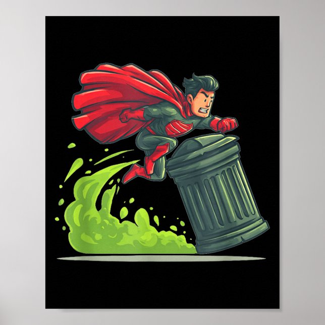 Poster Flying Hero With Trash Can Costume For Take Out Th (Frente)