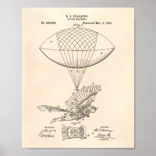 Pôster Flying Machine 1889 Patent Art - Old Peper
