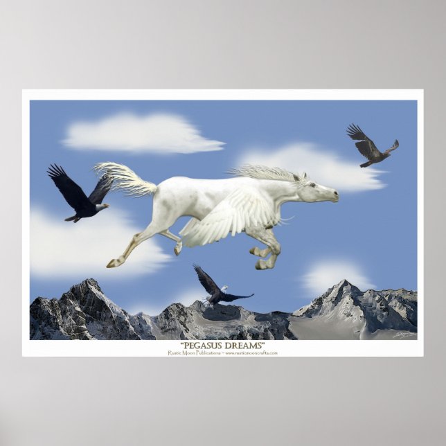 Pôster Flying Pegasus in the Eagle Mountain Fantasy Art (Frente)