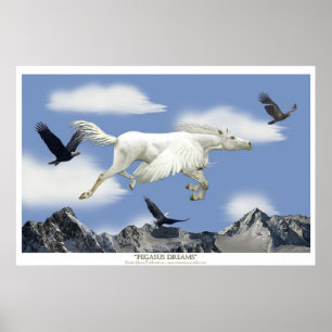 Poster Flying Pegasus in the Eagle Mountain Fantasy Art