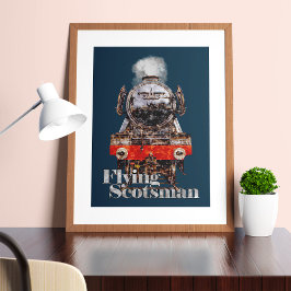 Poster Flying Scotsman – Ilustração de Locomotiva a Vapor