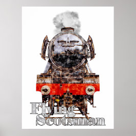 Poster Flying Scotsman – Ilustração de Locomotiva a Vapor