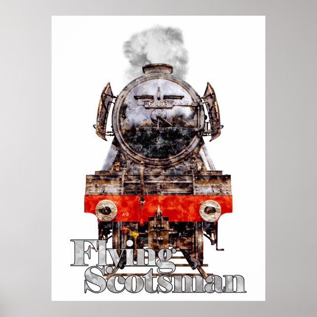 Poster Flying Scotsman – Steam Locomotive Illustration (Frente)