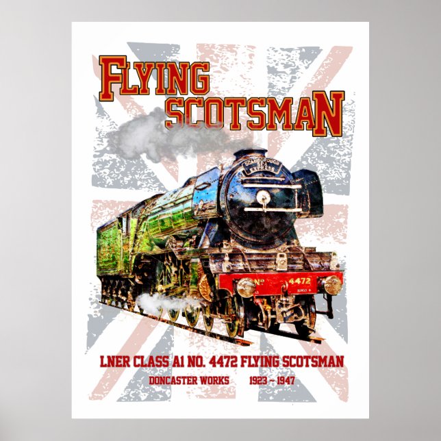 Poster Flying Scotsman Steam Train English Locomotive  (Frente)