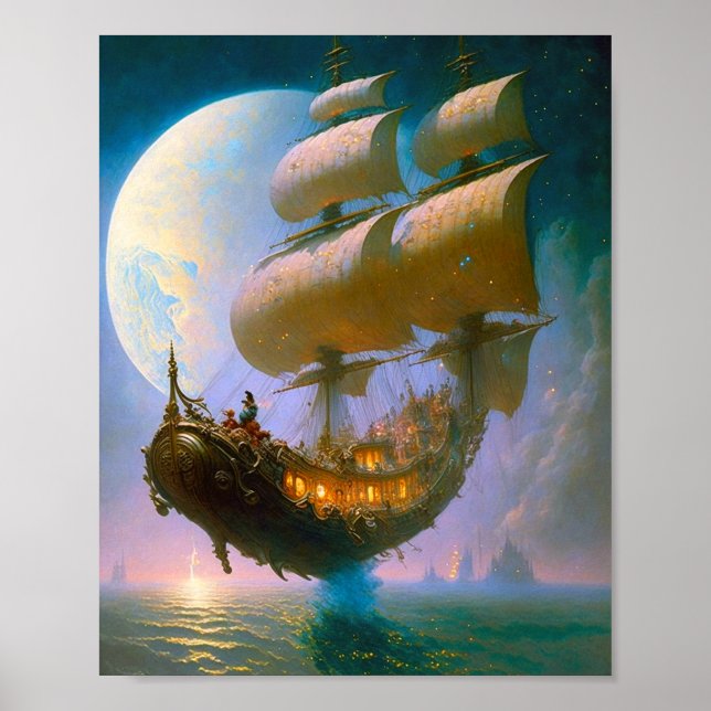 Poster Flying Ship Fantasy Art (Frente)