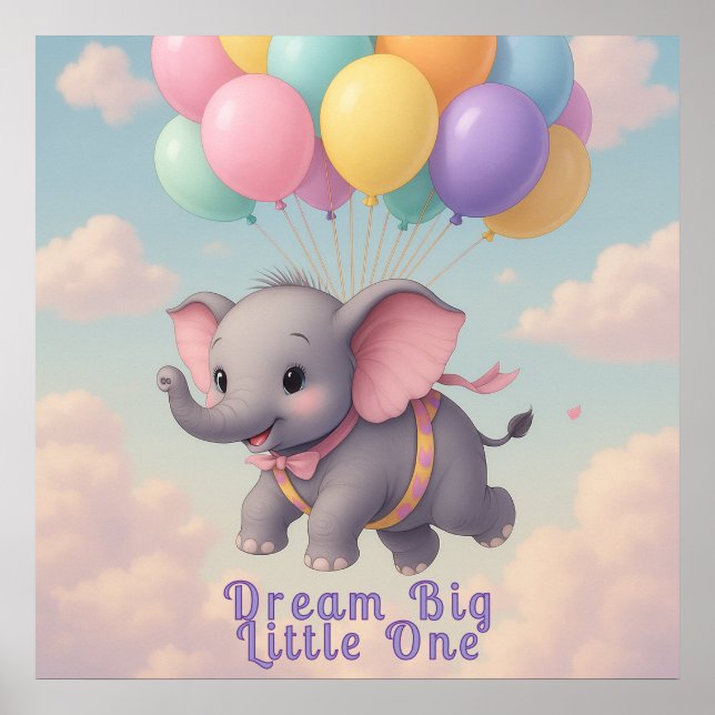 Poster Flyng Baby Elephant com citação personalizada, Nur (Frente)