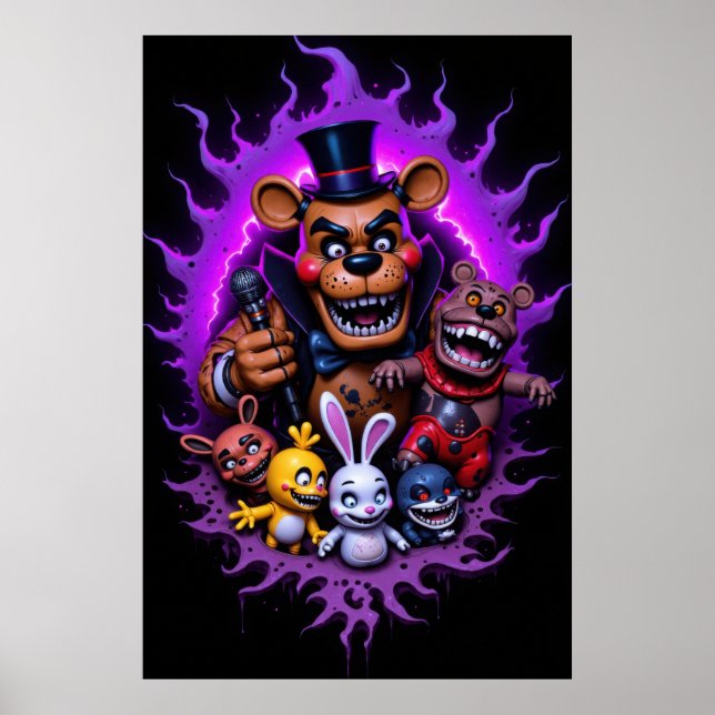 Poster FNAF Animated Characters Gathering with Purple  (Frente)