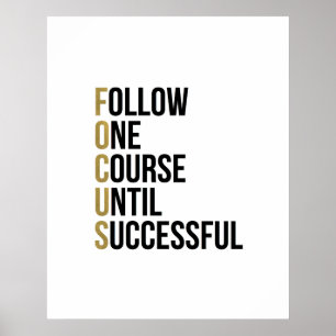 Poster Foco Acrônimo inspirador de dourado preto